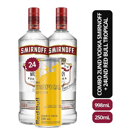 Combo 2und Vodka Smirnoff 998ml + 24und Red Bull Tropical 250ML