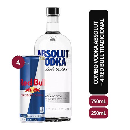 Combo Vodka Absolut 750ML + 4 Red Bull Tradicional