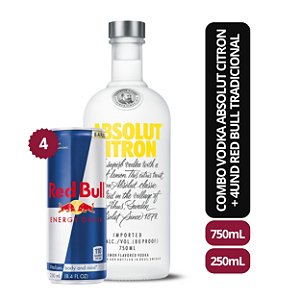 Combo Vodka Absolut 750ML + 4 Red Bull Tradicional