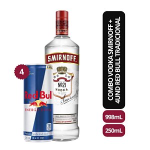 Combo Vodka Absolut 750ML + 4 Red Bull Tradicional