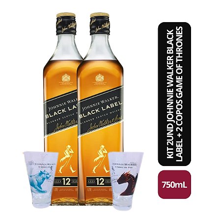 Kit 2 Johnnie Walker Black Label 750ML + 2 Copos Game Of Thrones