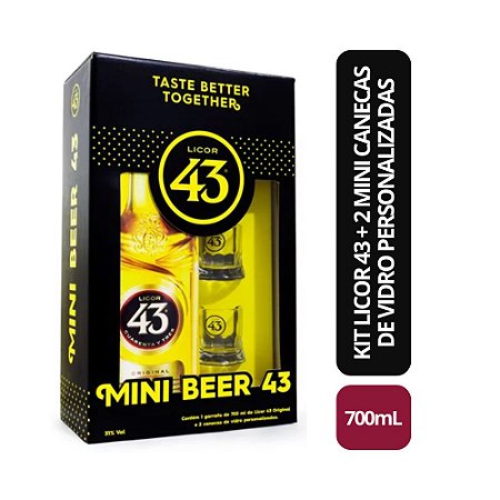 Kit Licor 43 700ML + 2und Mini Canecas Personalizados (Vidro)